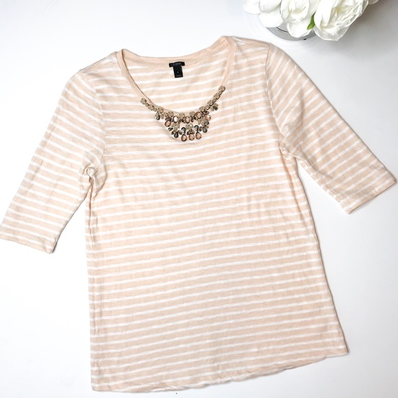J. Crew Tops - J. Crew Striped Jeweled Neckline Shirt